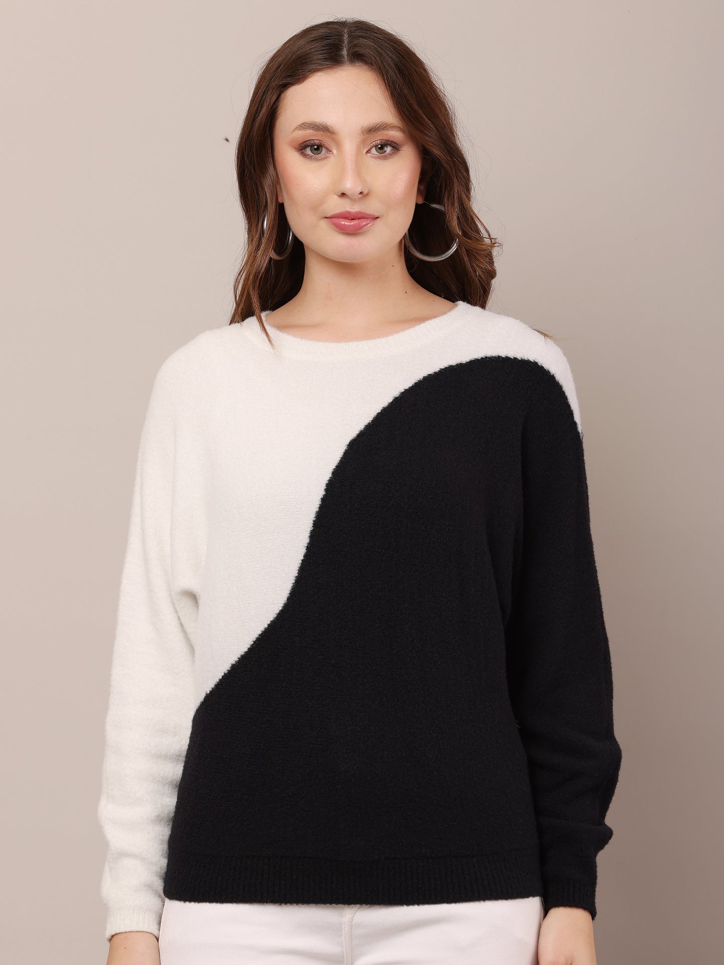 Nylon Full Sleeve with Round Neck Colourblocked Sweater