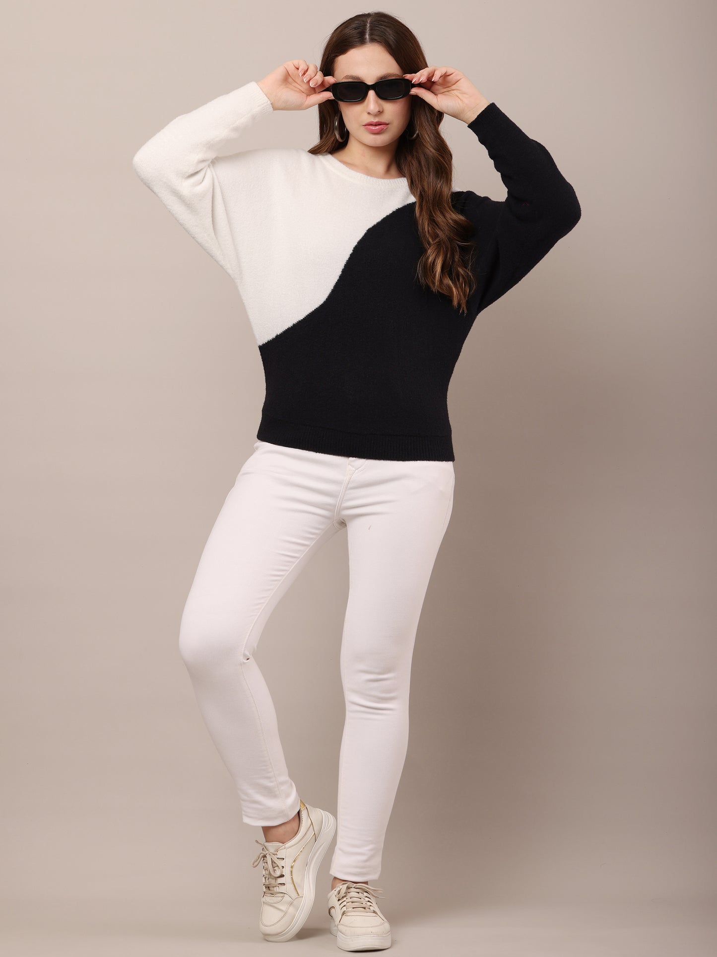 Nylon Full Sleeve with Round Neck Colourblocked Sweater
