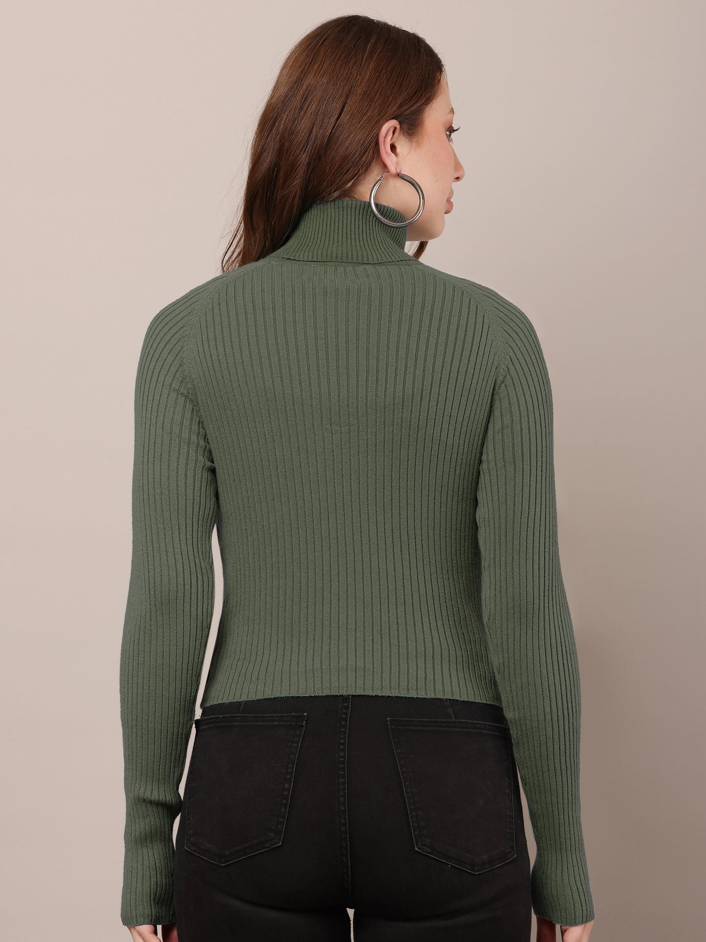 Cotton Raglan Full Sleeve with high-neck ribbed Dark Green sweater