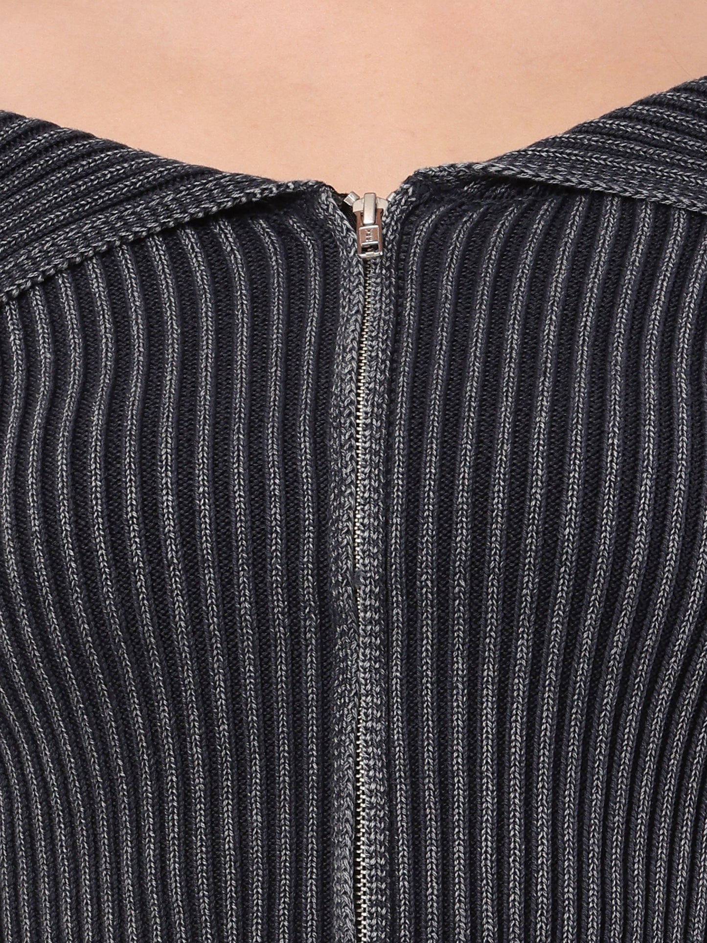 Cotton Striped Off-Shoulder Long Sleeve stretchable Bardot Crop Smoke Dark Blue Top