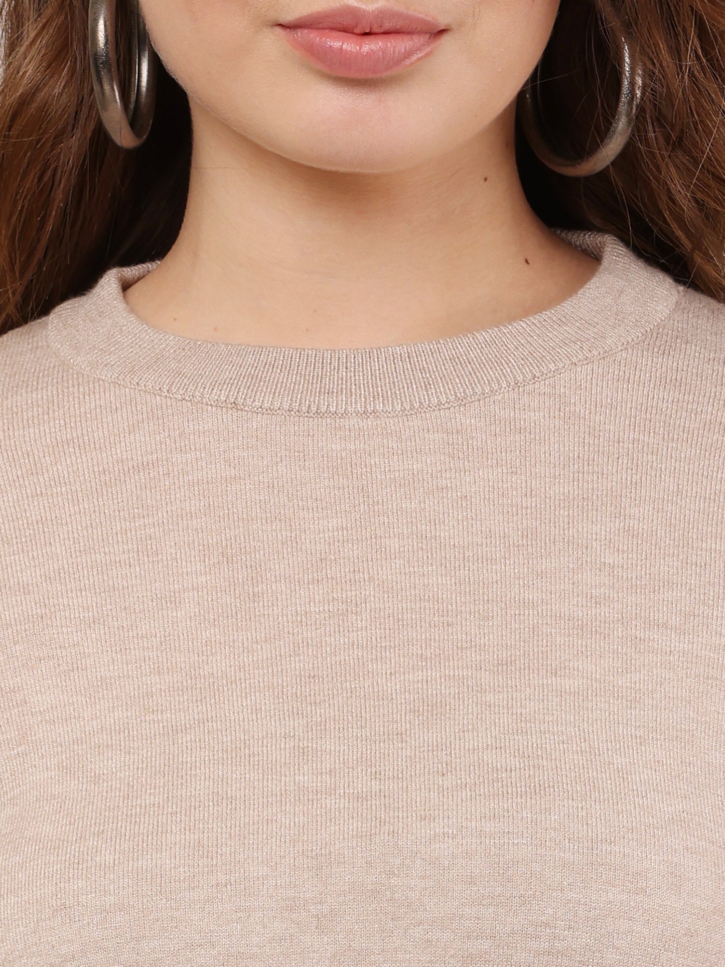 Cotton Full Sleeve with round neck Stretchable Crop Beige Sweater