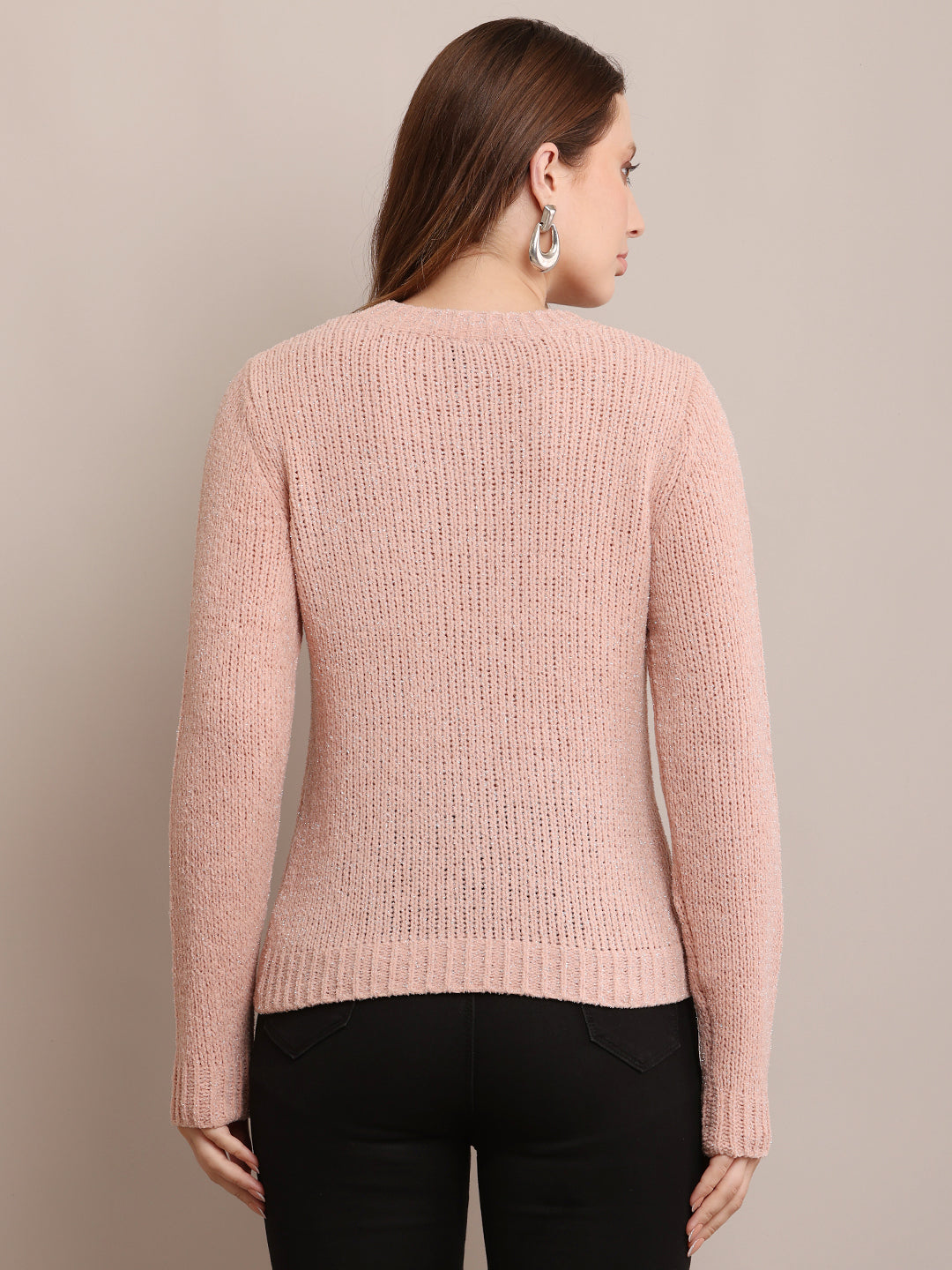 Nylon Full Sleeve with Crew Neck knitted Peach sweater
