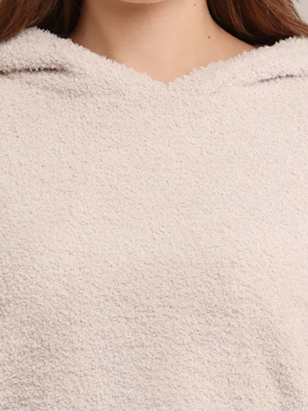 Polyester Full Sleeve with Hooded Furr Grey Sweatshirt