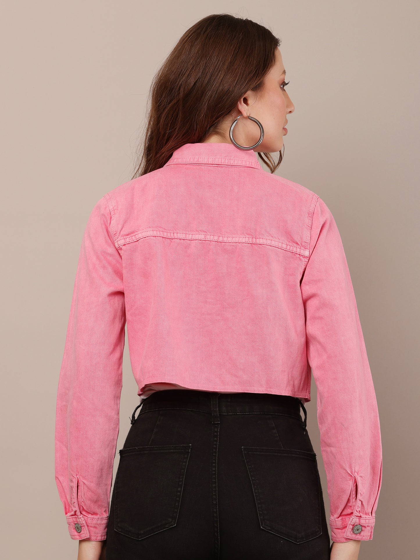Cotton Full Sleeve with Shirt Collar Pink Jacket