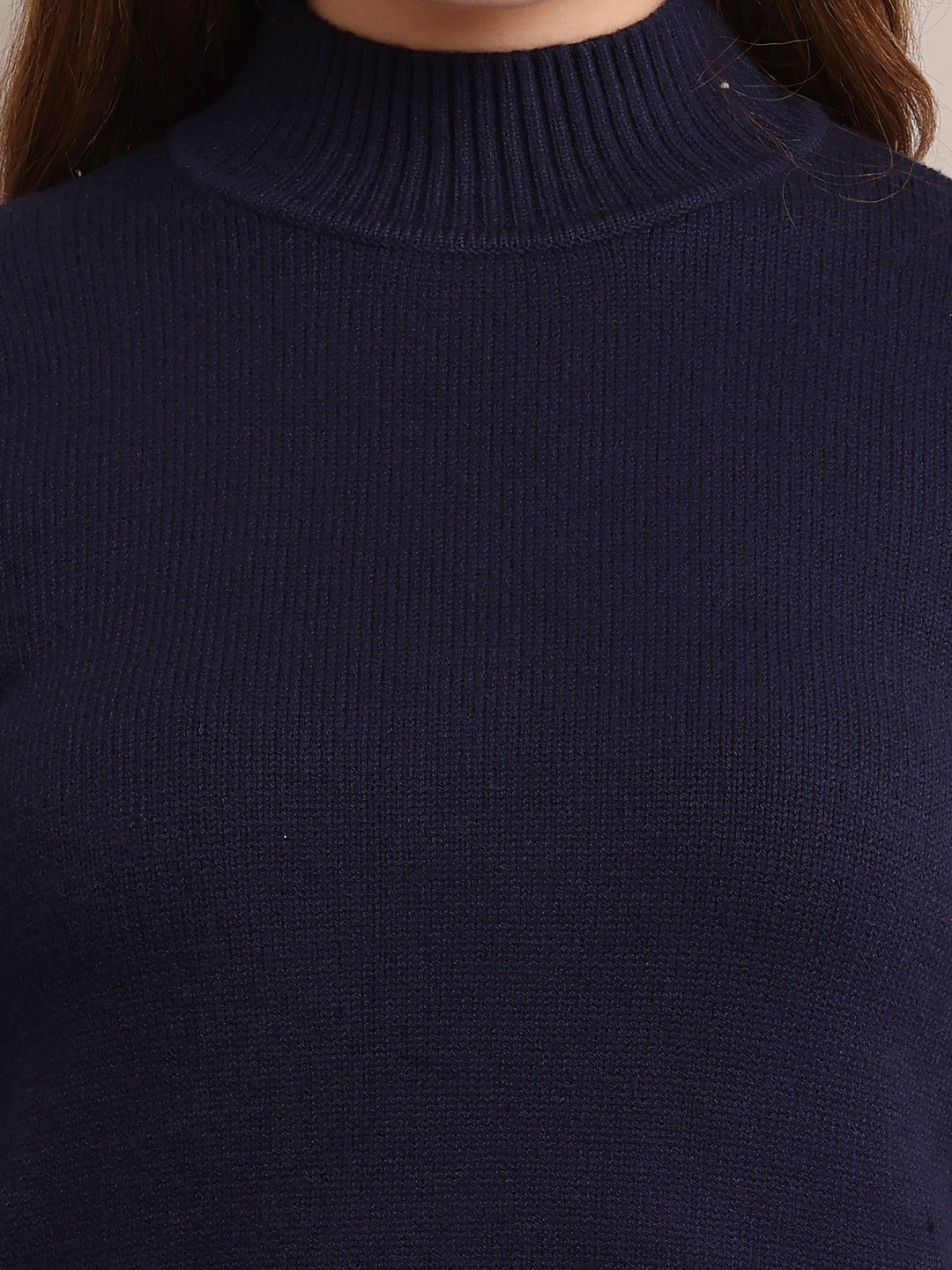 Acrylic Full Sleeve with Crew-Neck Ribbed Dark Blue Sweater