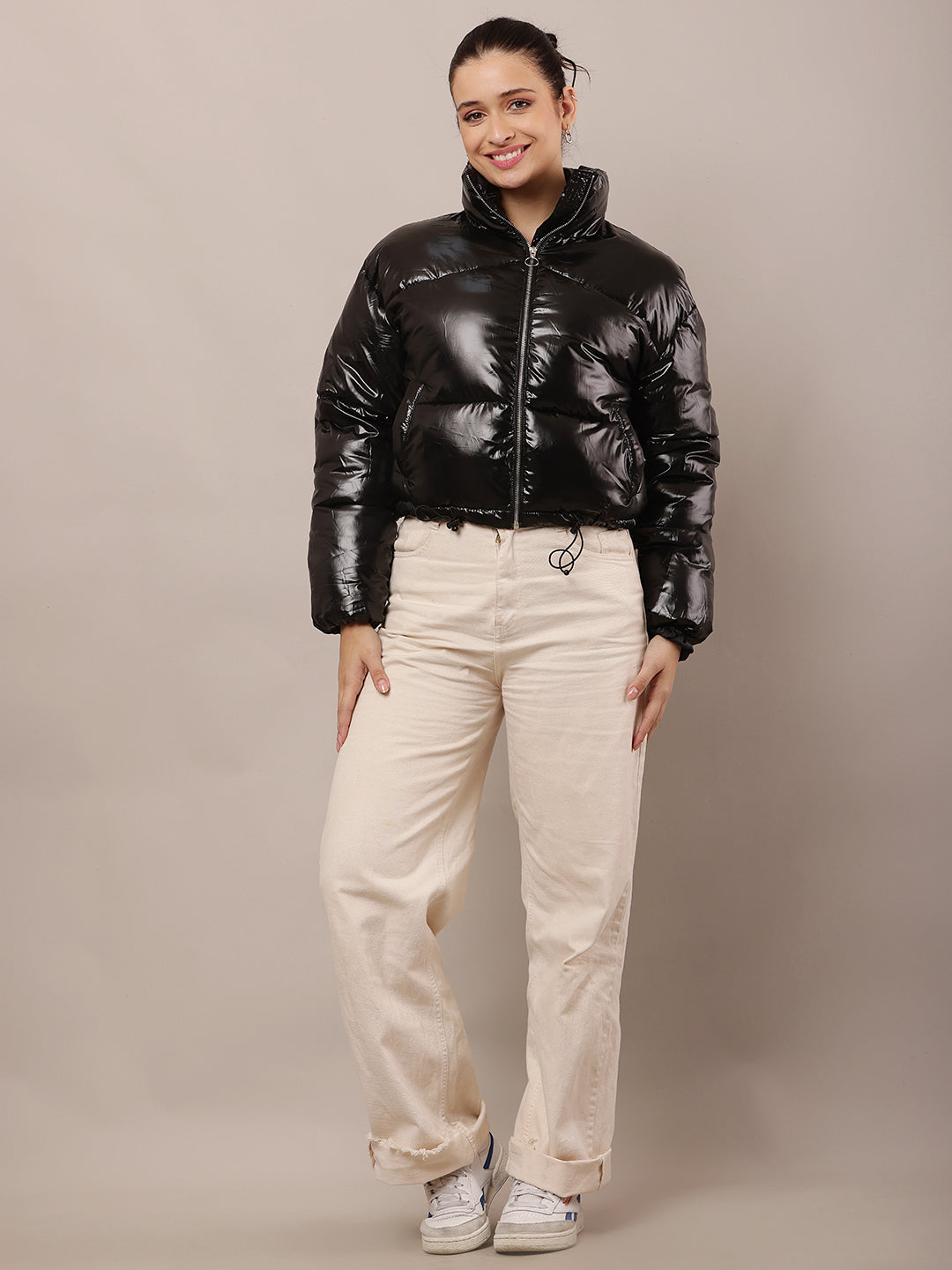 Nylon Full Sleeve with High-Neck Black Puffer Jacket