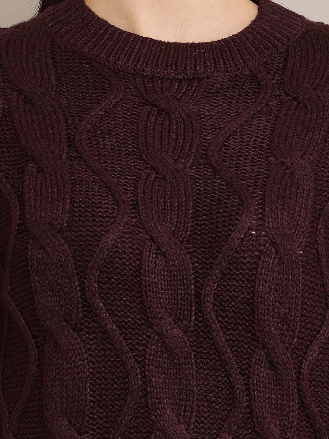 Acrylic Full Sleeve with Round Neck Cable knit Dark Purple sweater
