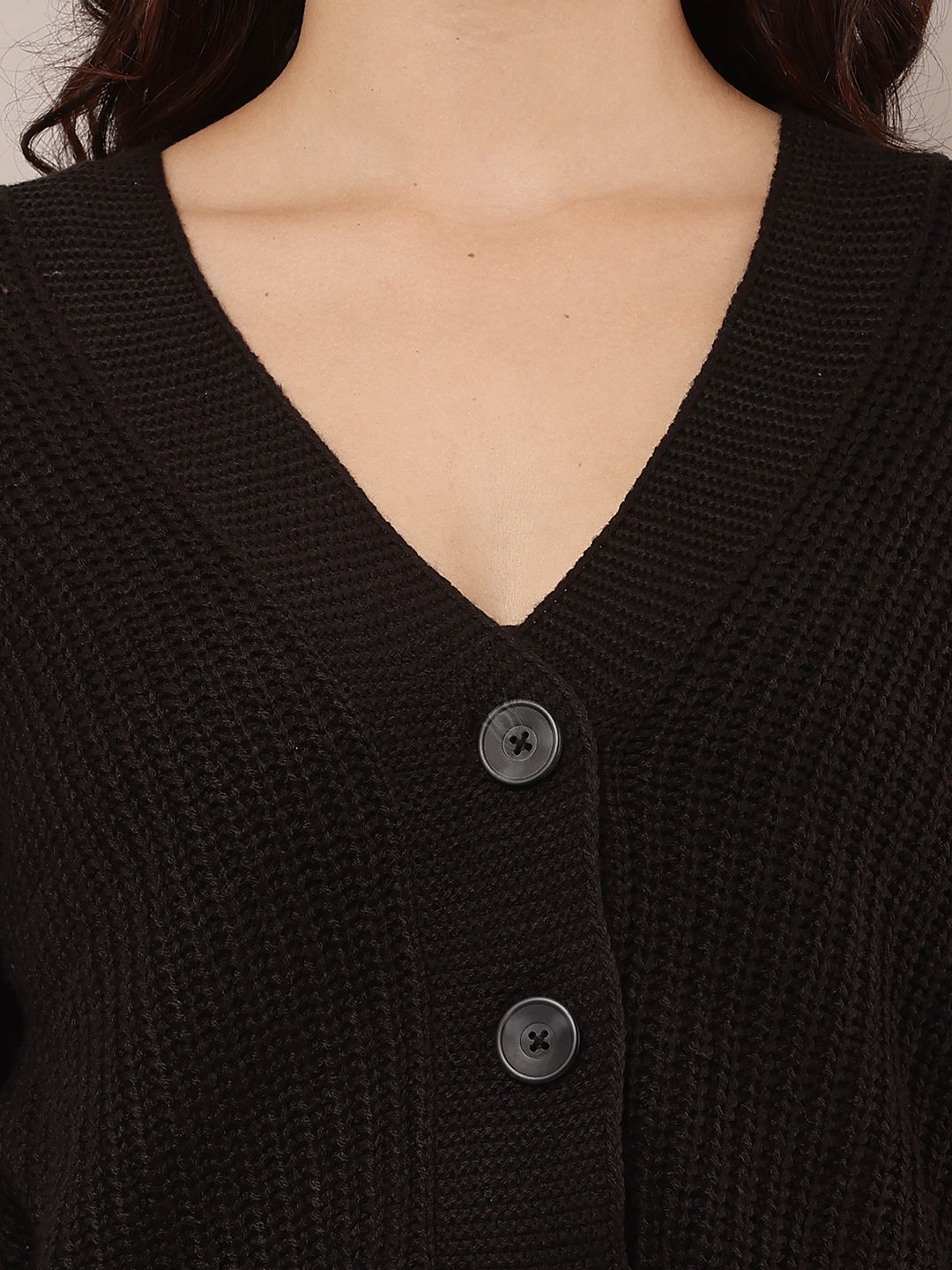 Acrylic Full Sleeve with V-Neck Black Cardigan