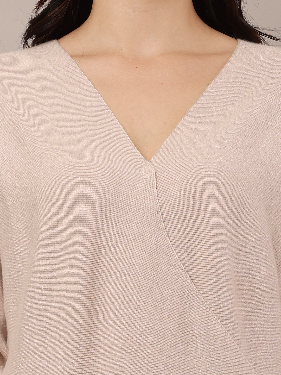 Acrylic V-Neck with Full Sleeve Beige Sweater