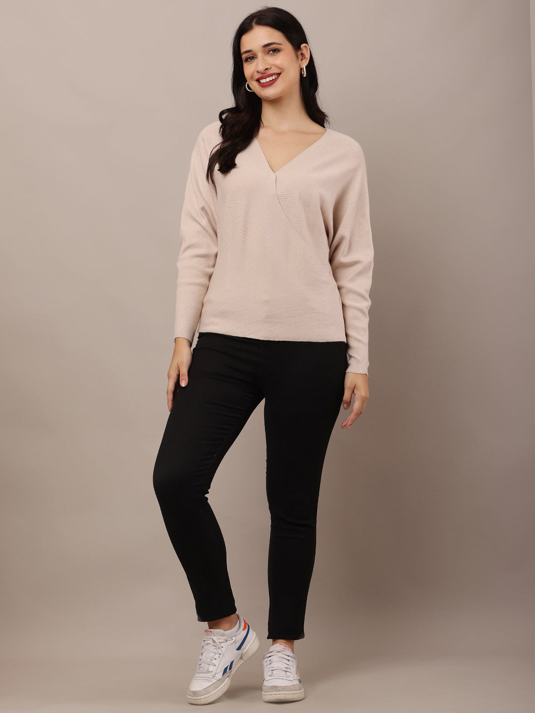 Acrylic V-Neck with Full Sleeve Beige Sweater