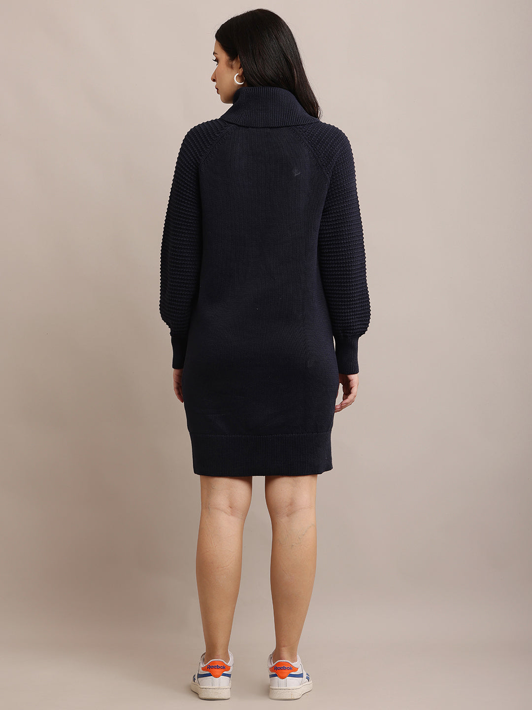 Viscose Full sleeve with High-Neck Dark Blue Straight Dress