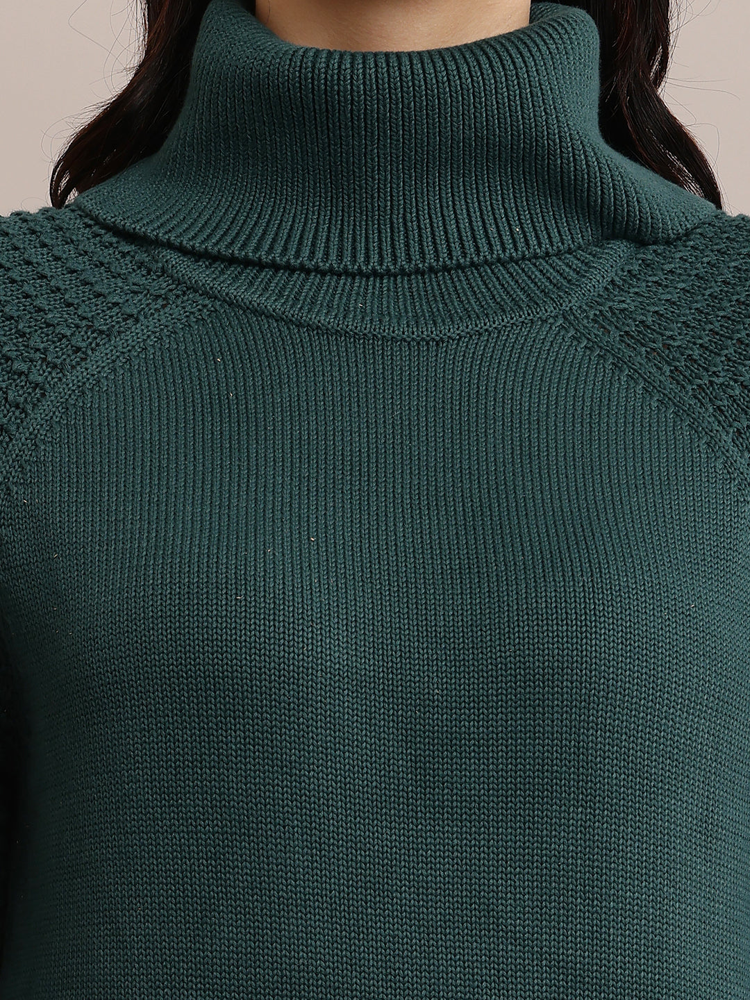 Viscose Full sleeve with High-Neck Dark Green Straight Dress