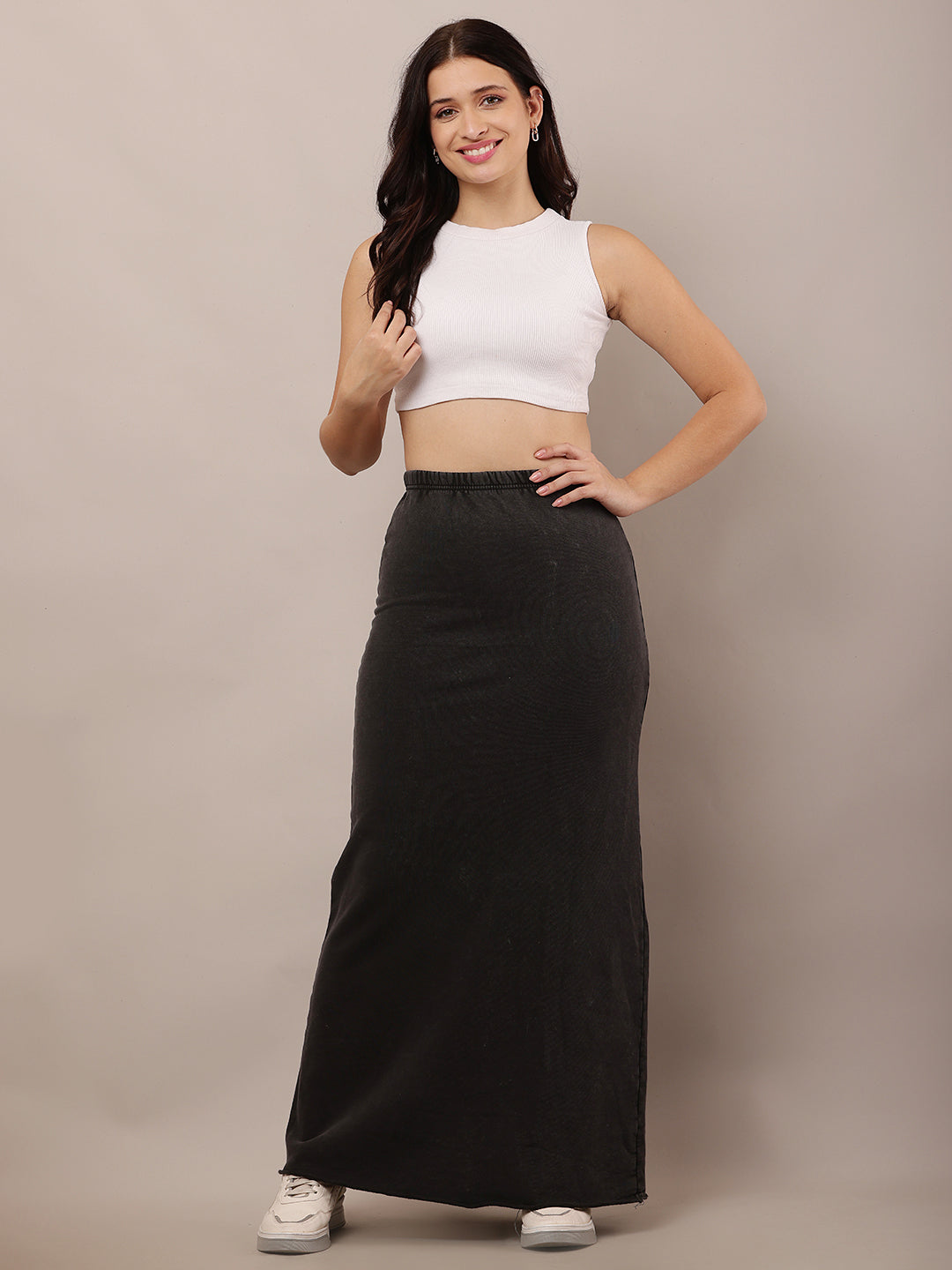 Acrylic Elastic waistband A-Line Maxi Dark Grey Skirt