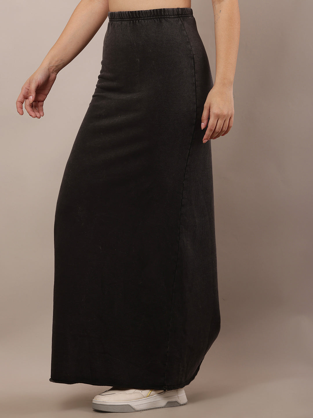 Acrylic Elastic waistband A-Line Maxi Dark Grey Skirt