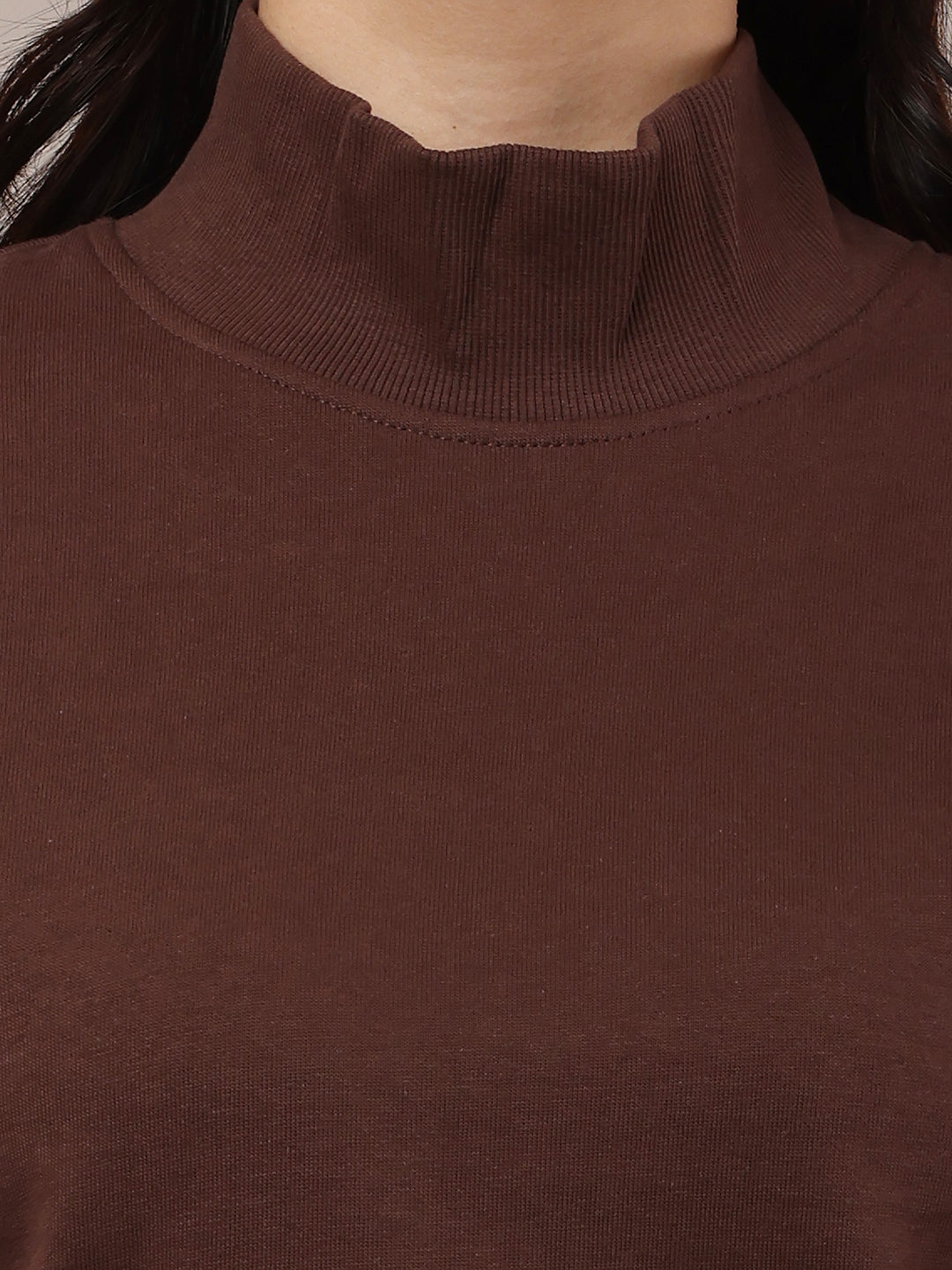 Cotton High-Neck with Full Sleeve Brown Sweatshirt