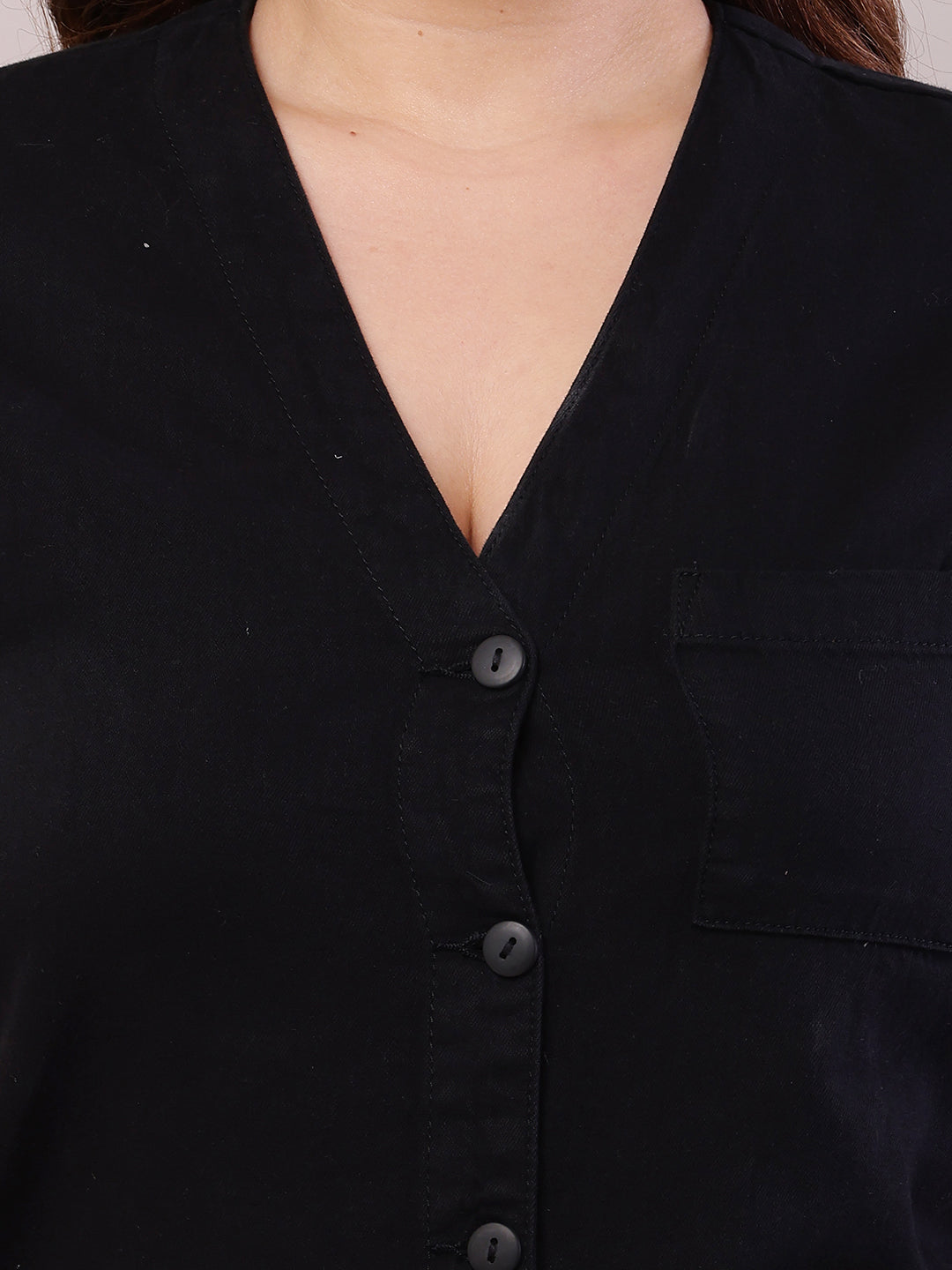 Cotton Short Sleeve with V-Neck Black Jumpsuit