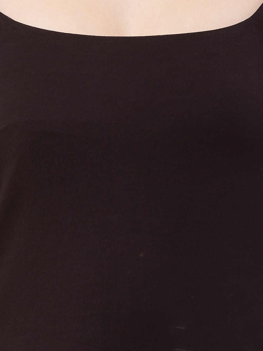 Polyester Full Sleeve with Square Neck Black Regular Fit Top