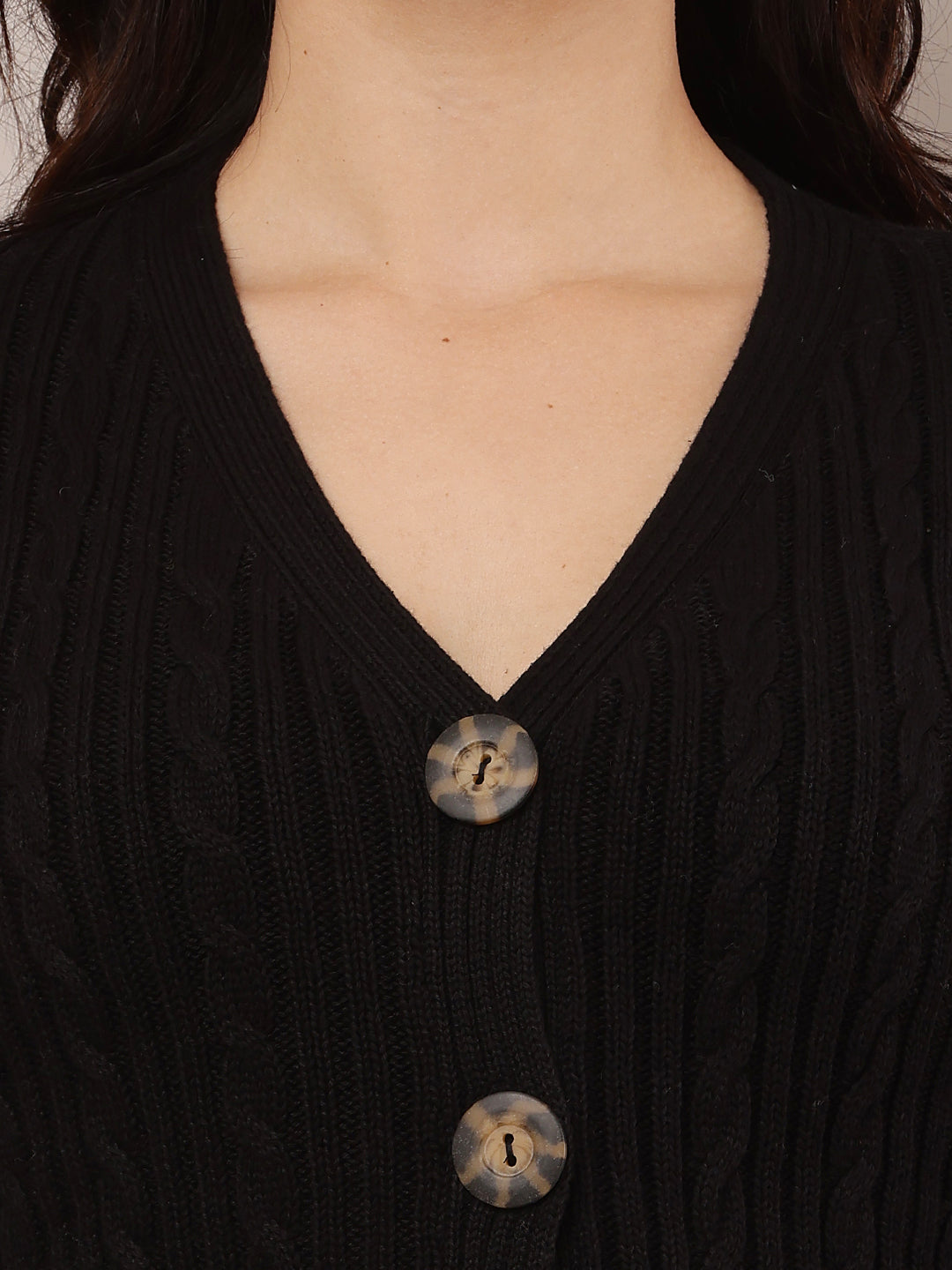 Cotton Full Sleeve with V-Neck Black Cardigan