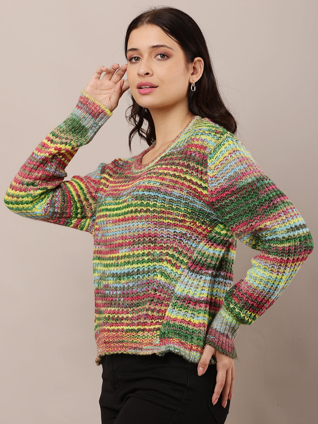 Wool Full Sleeve with Round Neck Multicolour sweater
