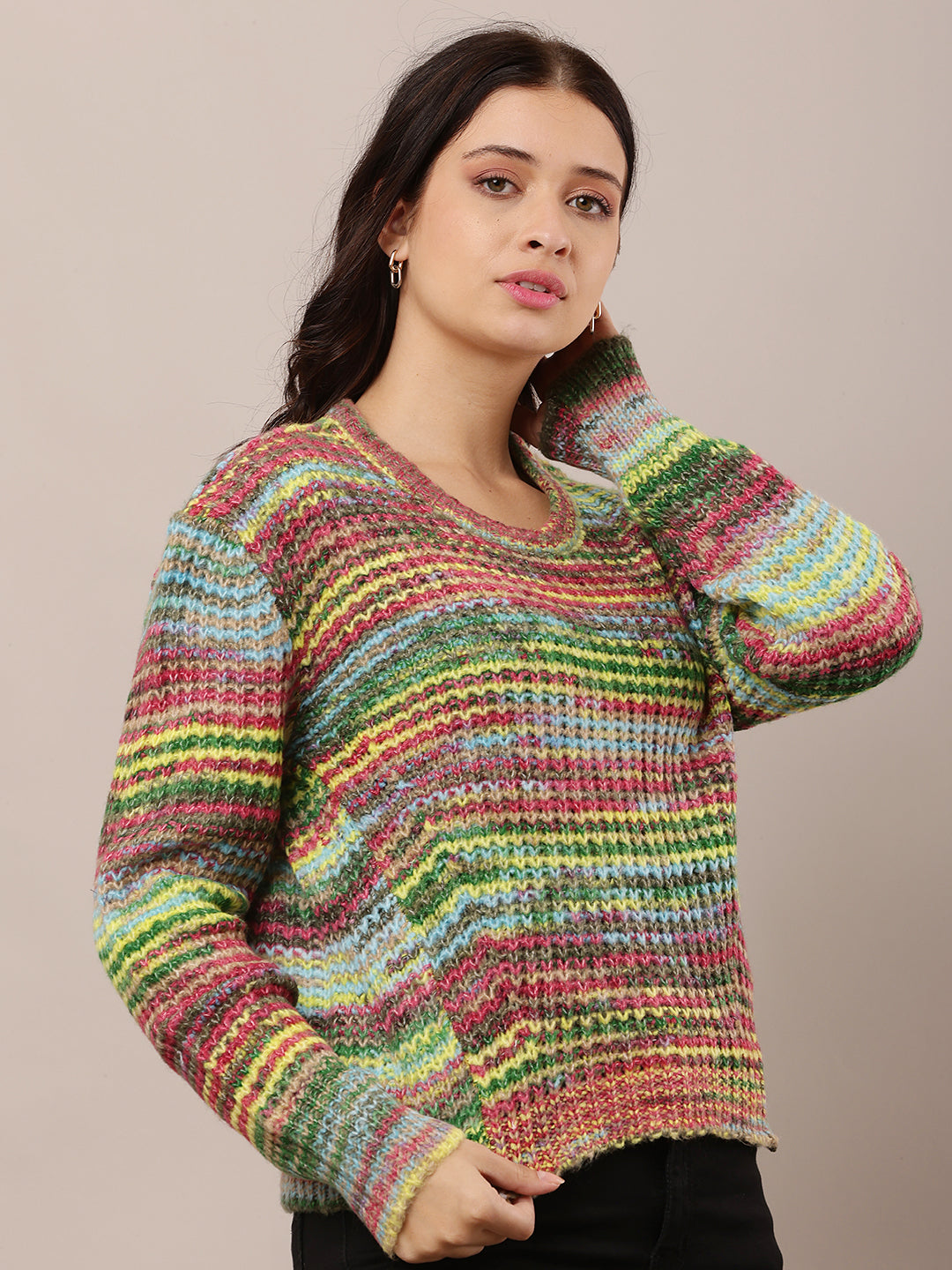 Wool Full Sleeve with Round Neck Multicolour sweater