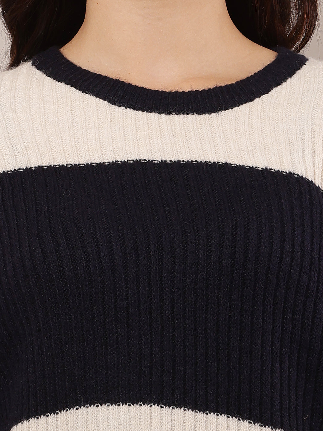 Acrylic Full Sleeve with Round Neck Dark Blue and Beige sweater