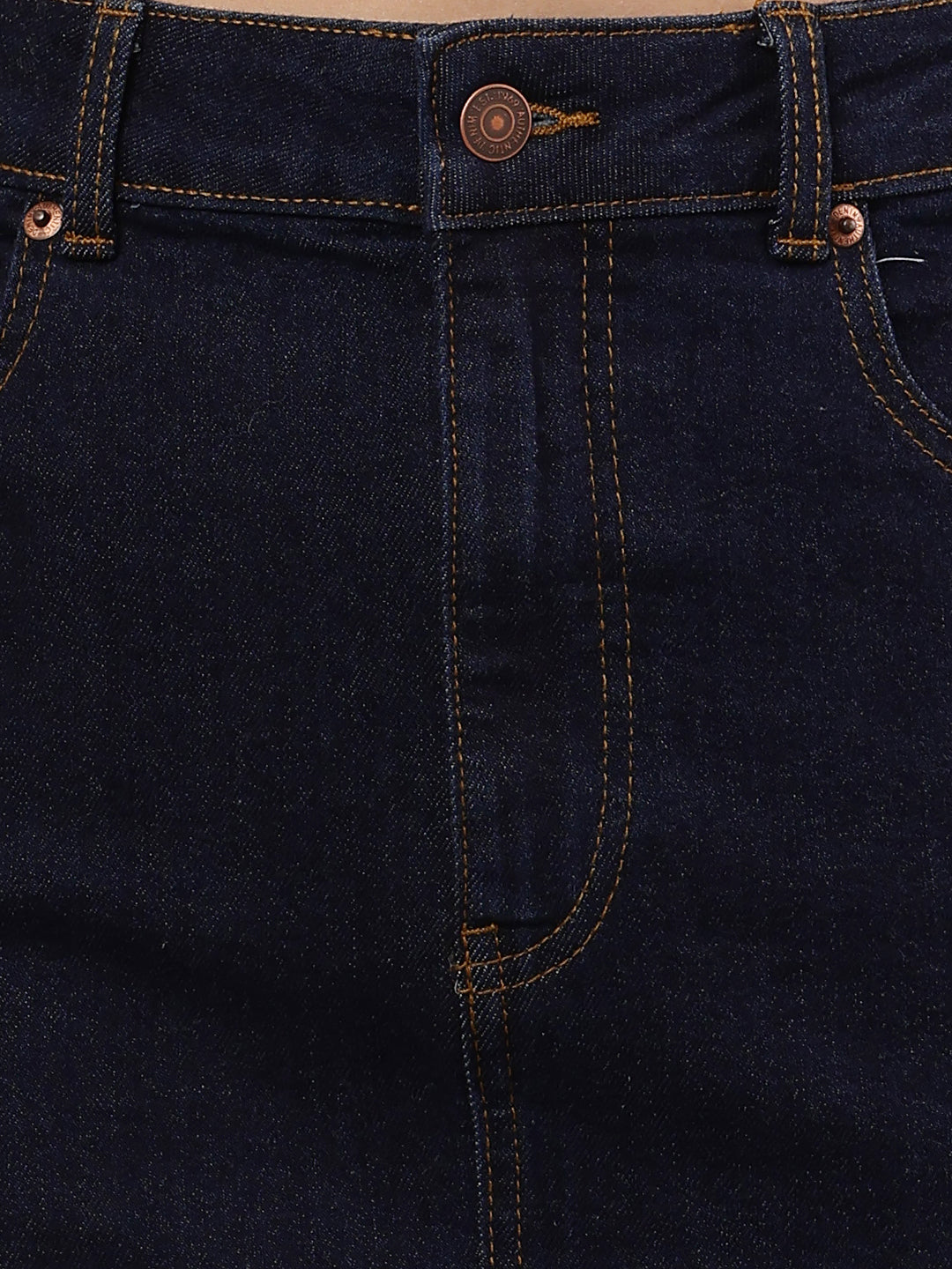 Denim Slim Fit Front Slit Dark Blue Maxi Skirt