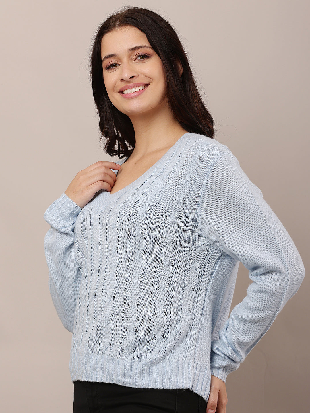 Acrylic Full Sleeve with V-Neck Sky Blue Sweater