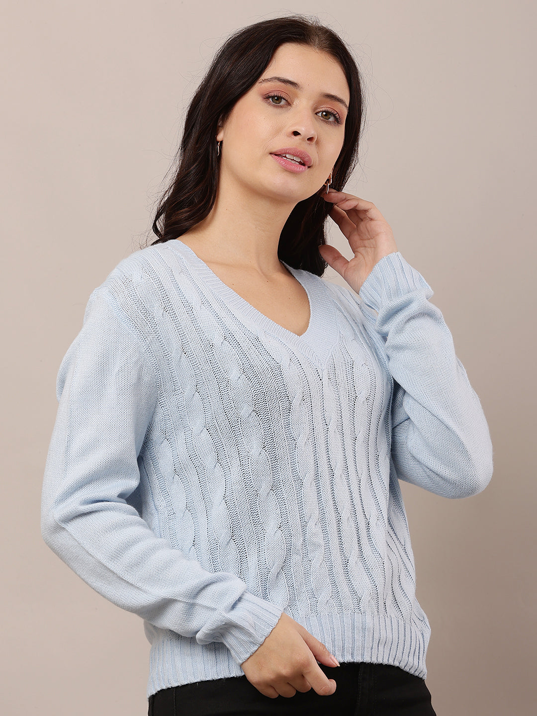 Acrylic Full Sleeve with V-Neck Sky Blue Sweater