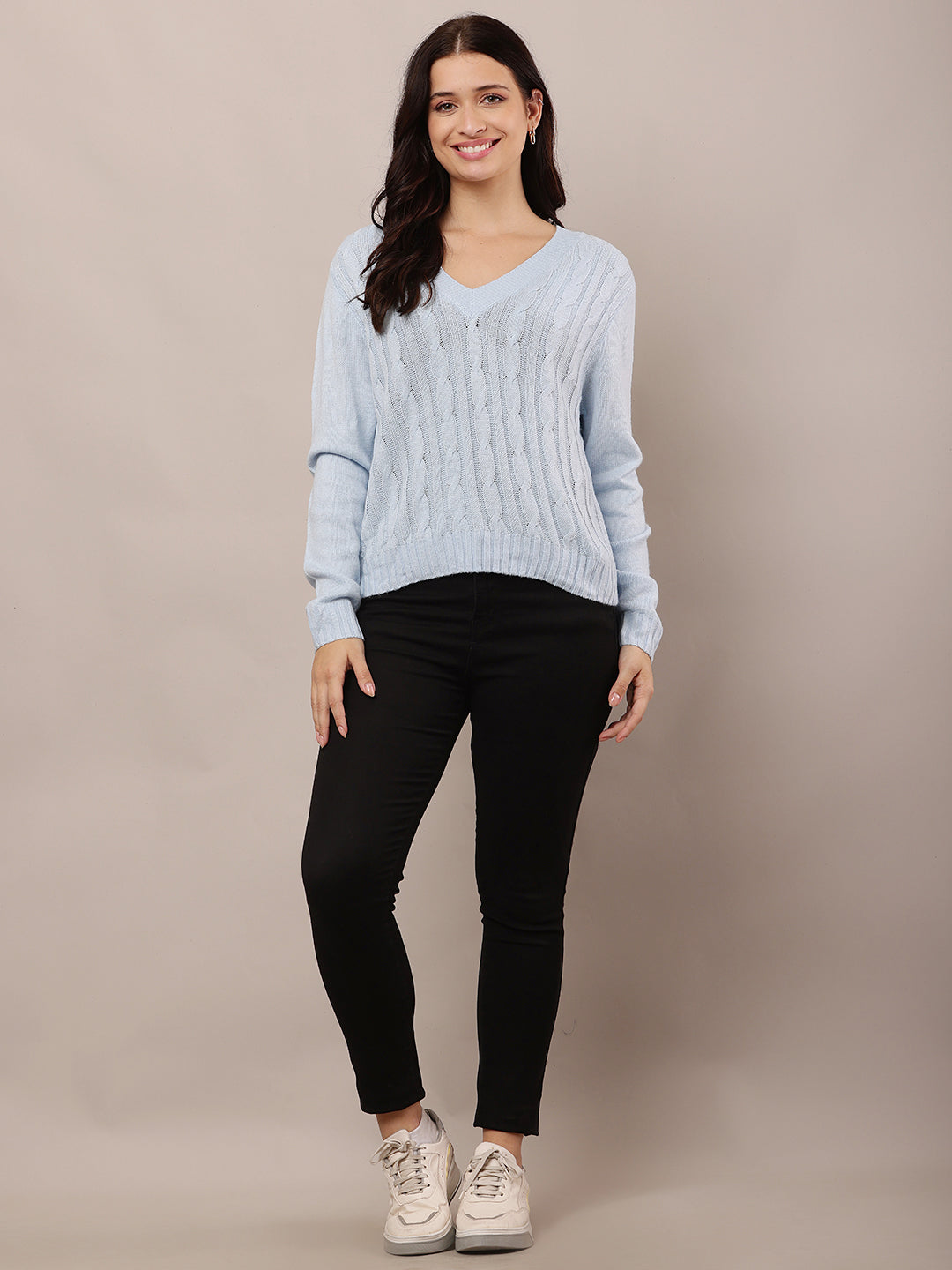 Acrylic Full Sleeve with V-Neck Sky Blue Sweater