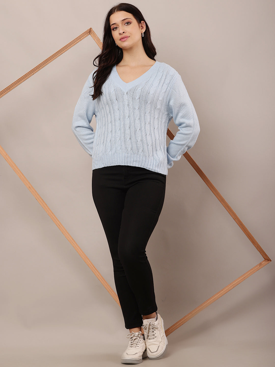 Acrylic Full Sleeve with V-Neck Sky Blue Sweater