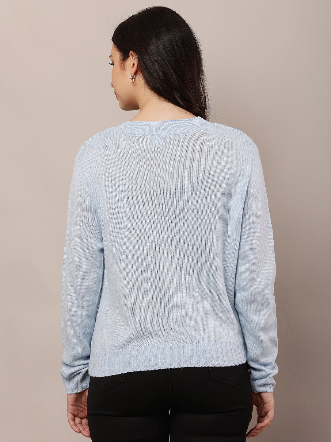 Acrylic Full Sleeve with V-Neck Sky Blue Sweater