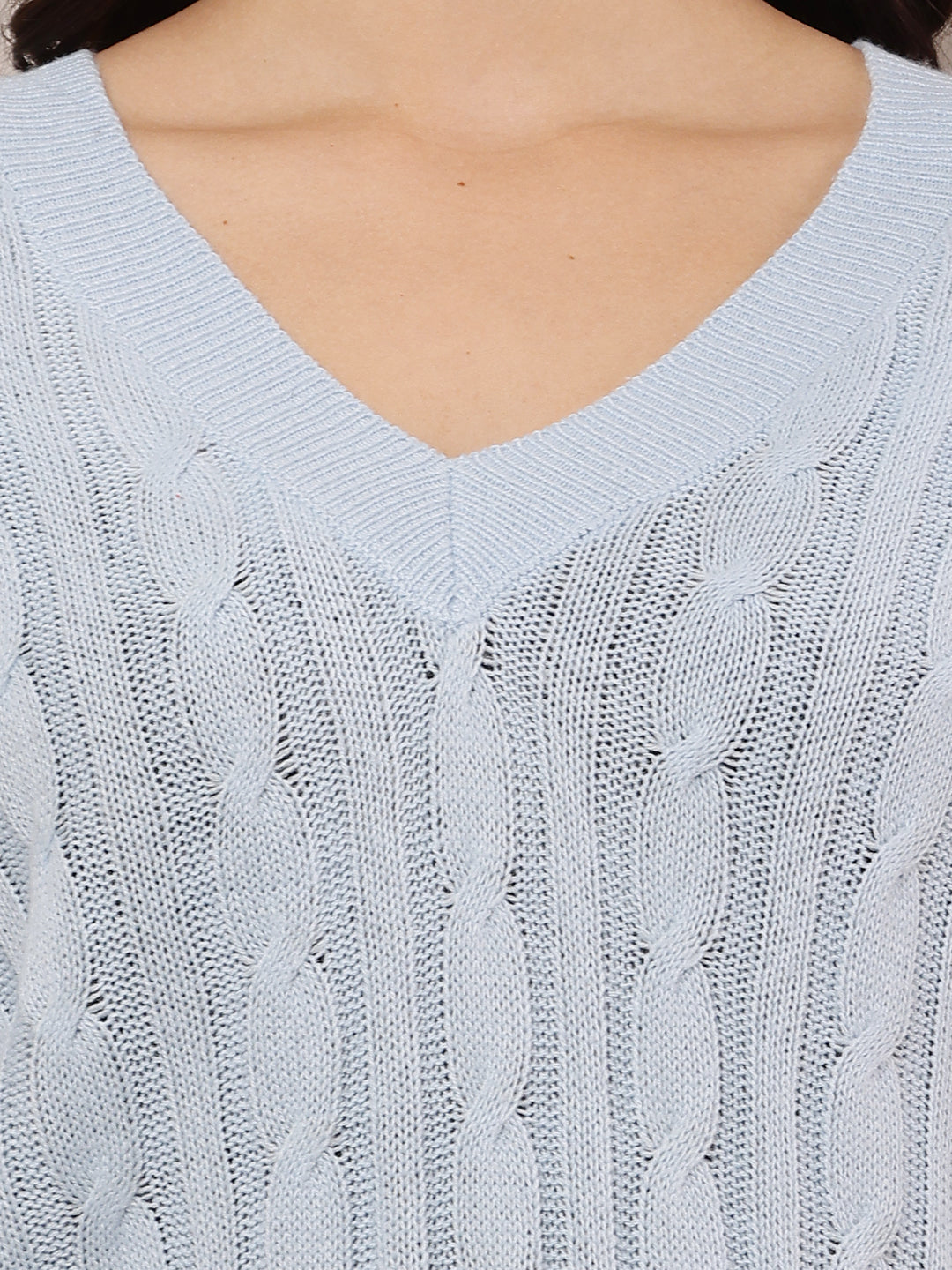 Acrylic Full Sleeve with V-Neck Sky Blue Sweater