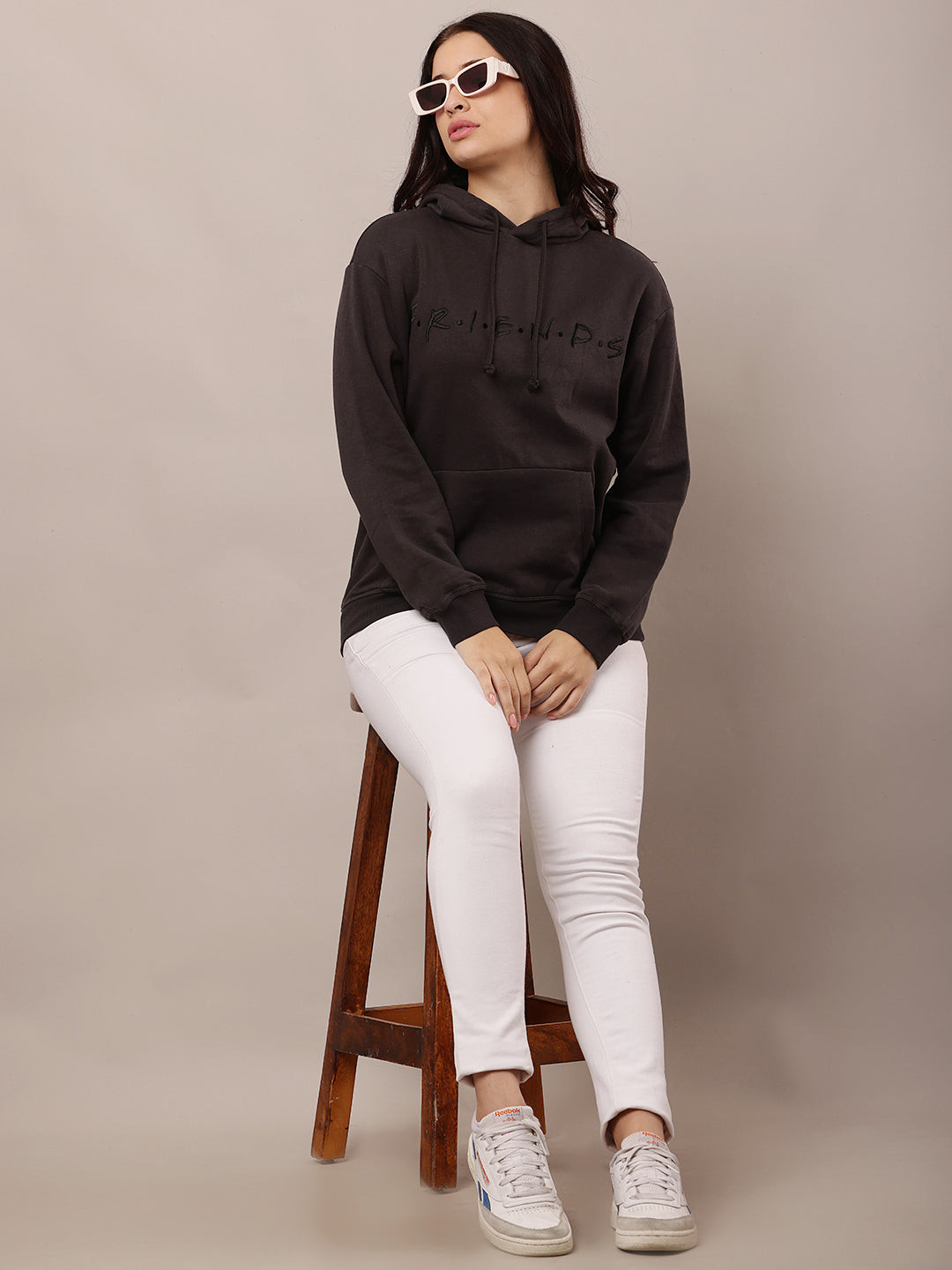 Cotton Full Sleeve Hooded Solid Dark Grey Sweatshirt