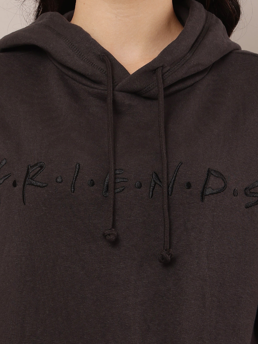 Cotton Full Sleeve Hooded Solid Dark Grey Sweatshirt
