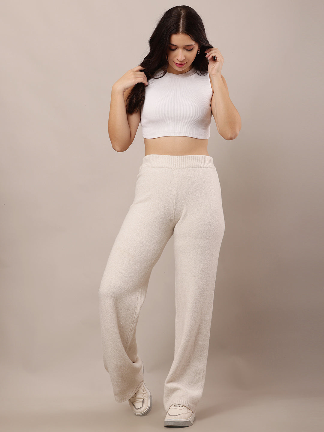 Polyester Elasticated Waistband off-white Trousers