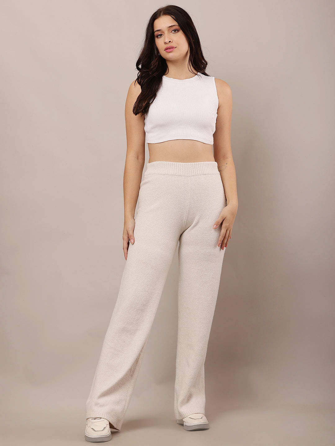 Polyester Elasticated Waistband off-white Trousers
