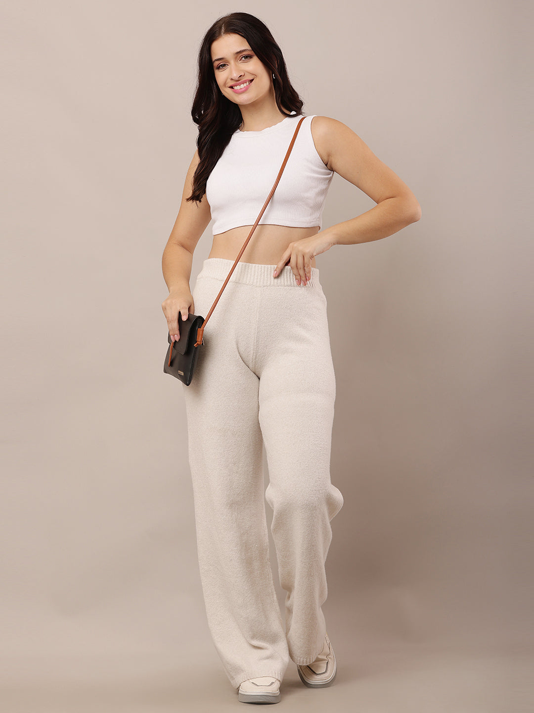 Polyester Elasticated Waistband off-white Trousers