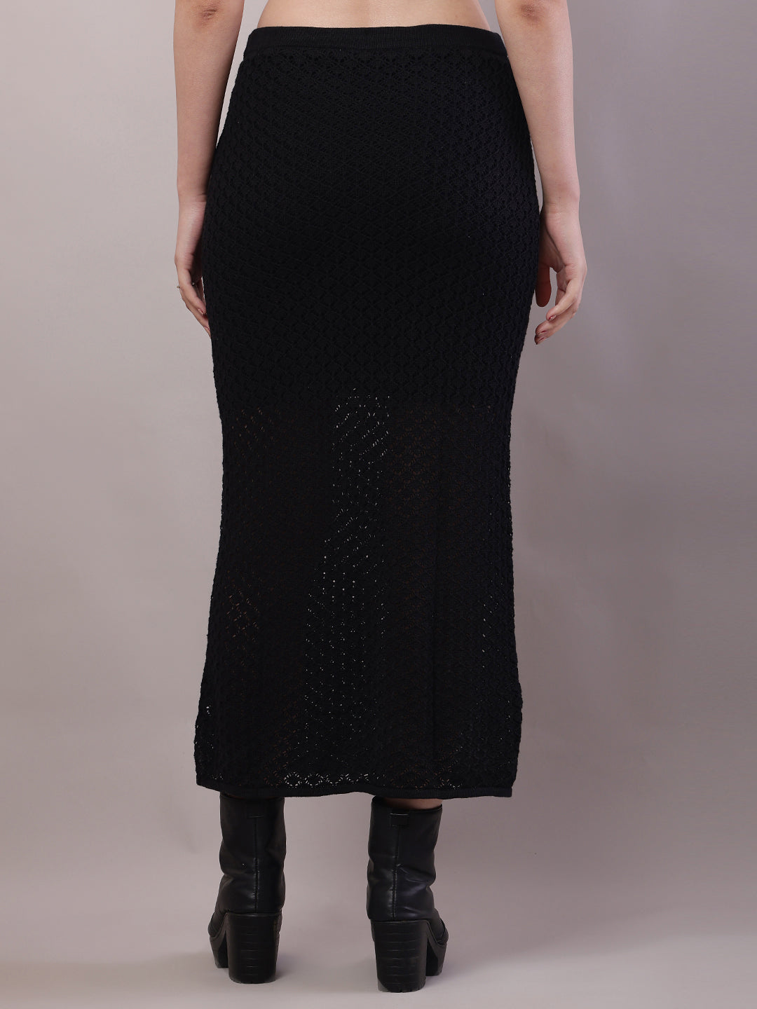Cotton Mesh Crochet Black Sexy Sheer Maxi Skirt