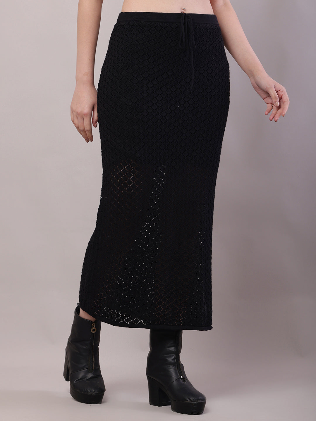 Cotton Mesh Crochet Black Sexy Sheer Maxi Skirt