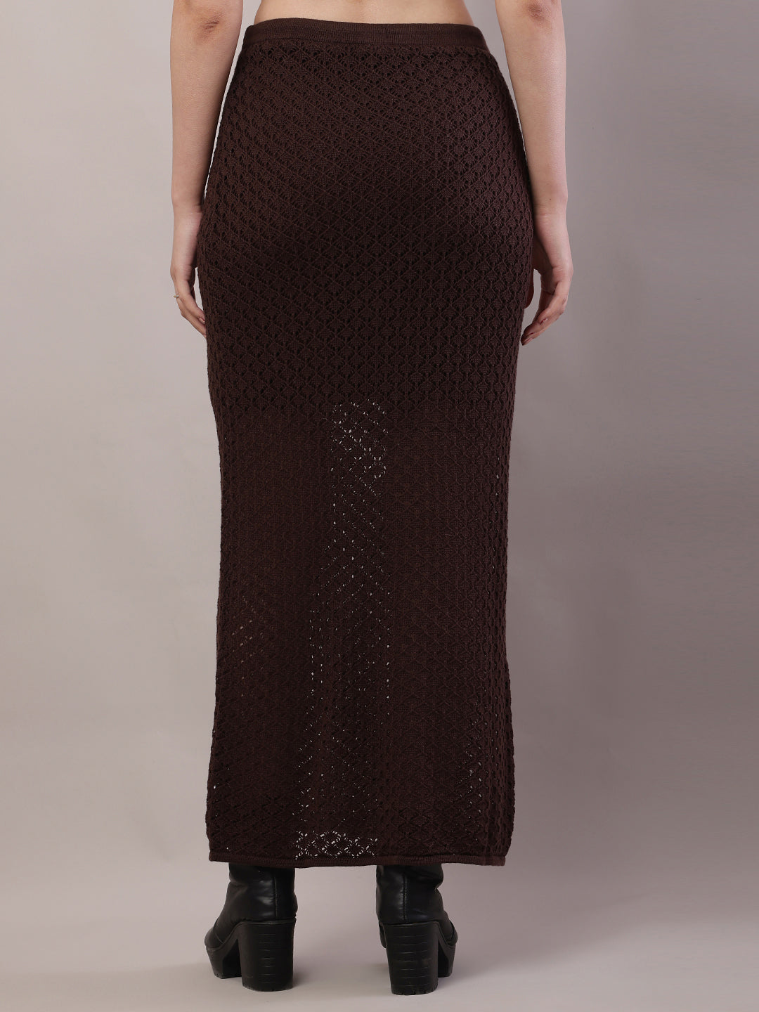 Cotton Mesh Crochet Brown Sexy Sheer Maxi Skirt