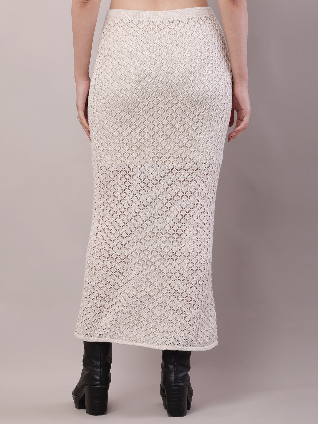 Cotton Mesh Crochet White Sexy Sheer Maxi Skirt