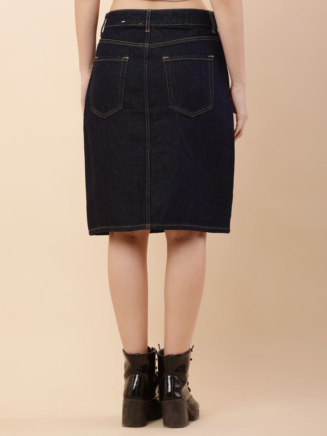 Denim Regular Fit Front Slit Dark Blue Skirt