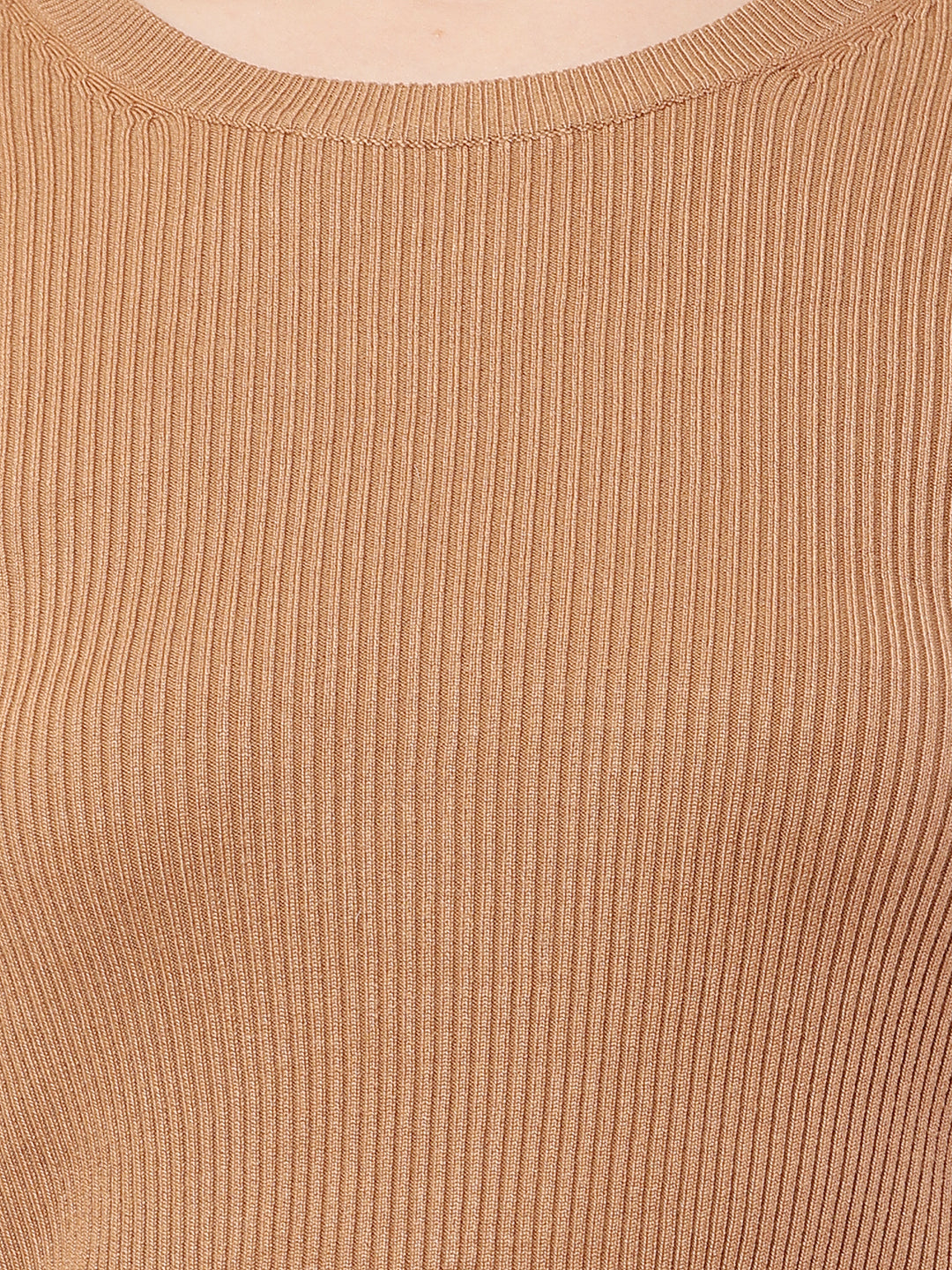 Viscose Full Sleeve with Round Neck Ribbed Brown Sweater