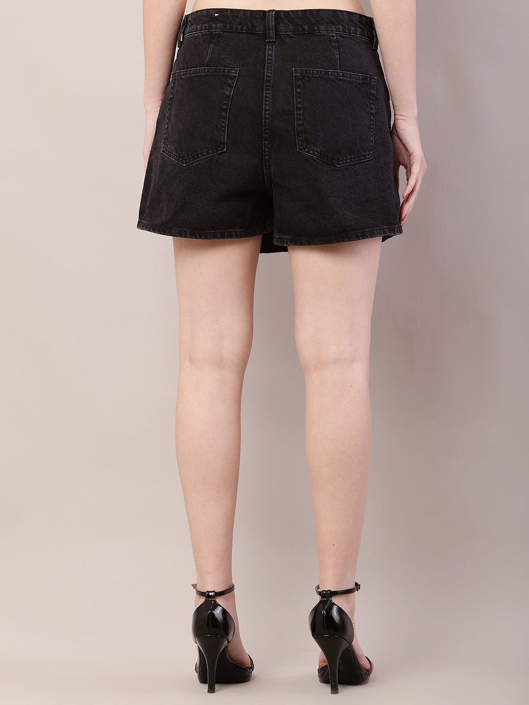 Cotton Button Black Mini Skirt with Attached Inner Short