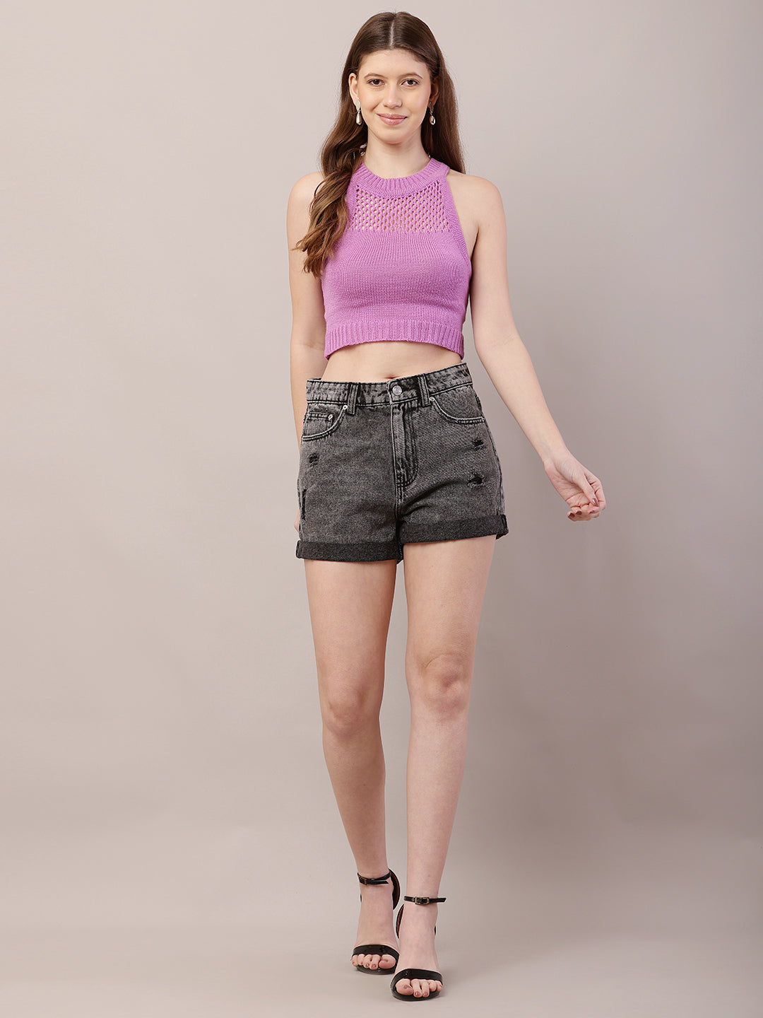 Cotton Light-Wash Light Blue Denim Shorts