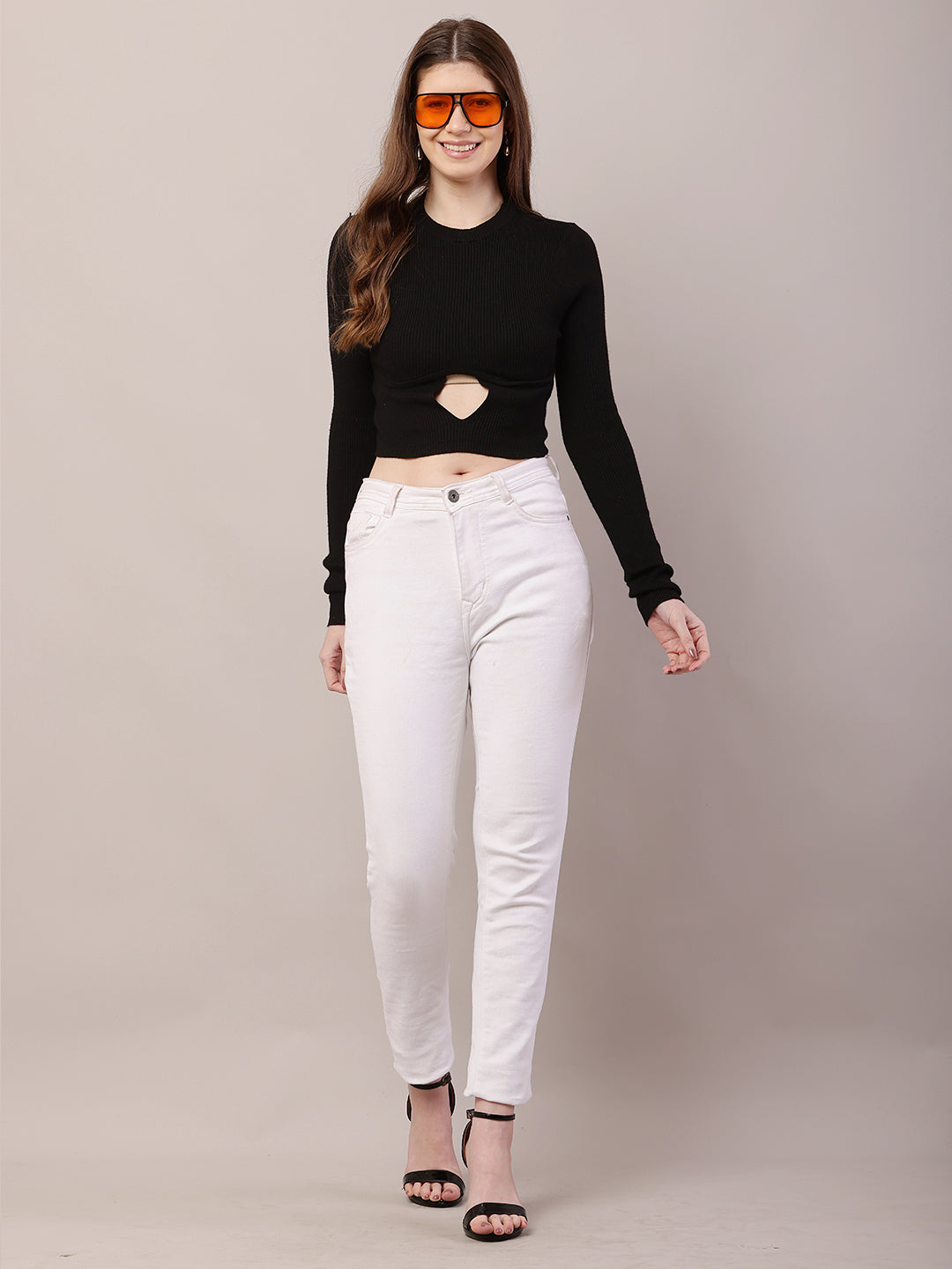 Acrylic Full Sleeve with Round Neck Crop Black Sweater