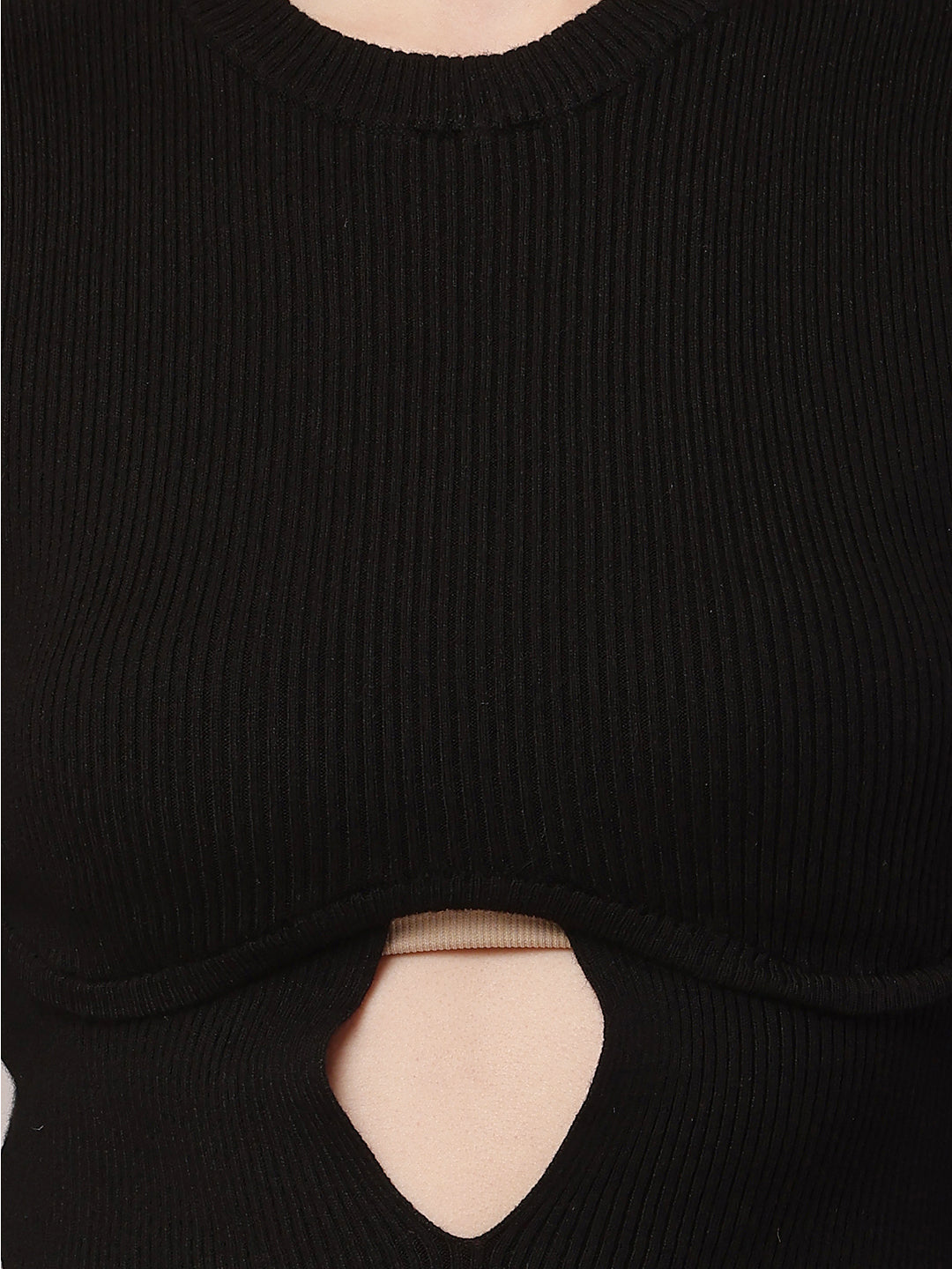 Acrylic Full Sleeve with Round Neck Crop Black Sweater