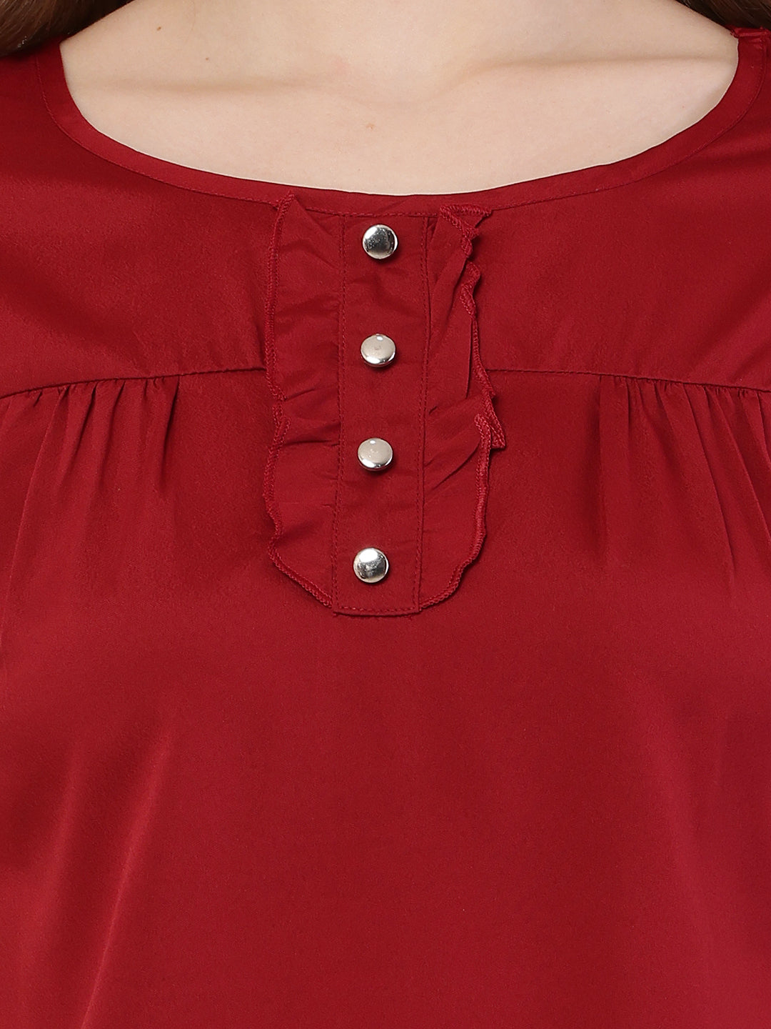 Polyester Round Neck with Short Sleeve Red Top