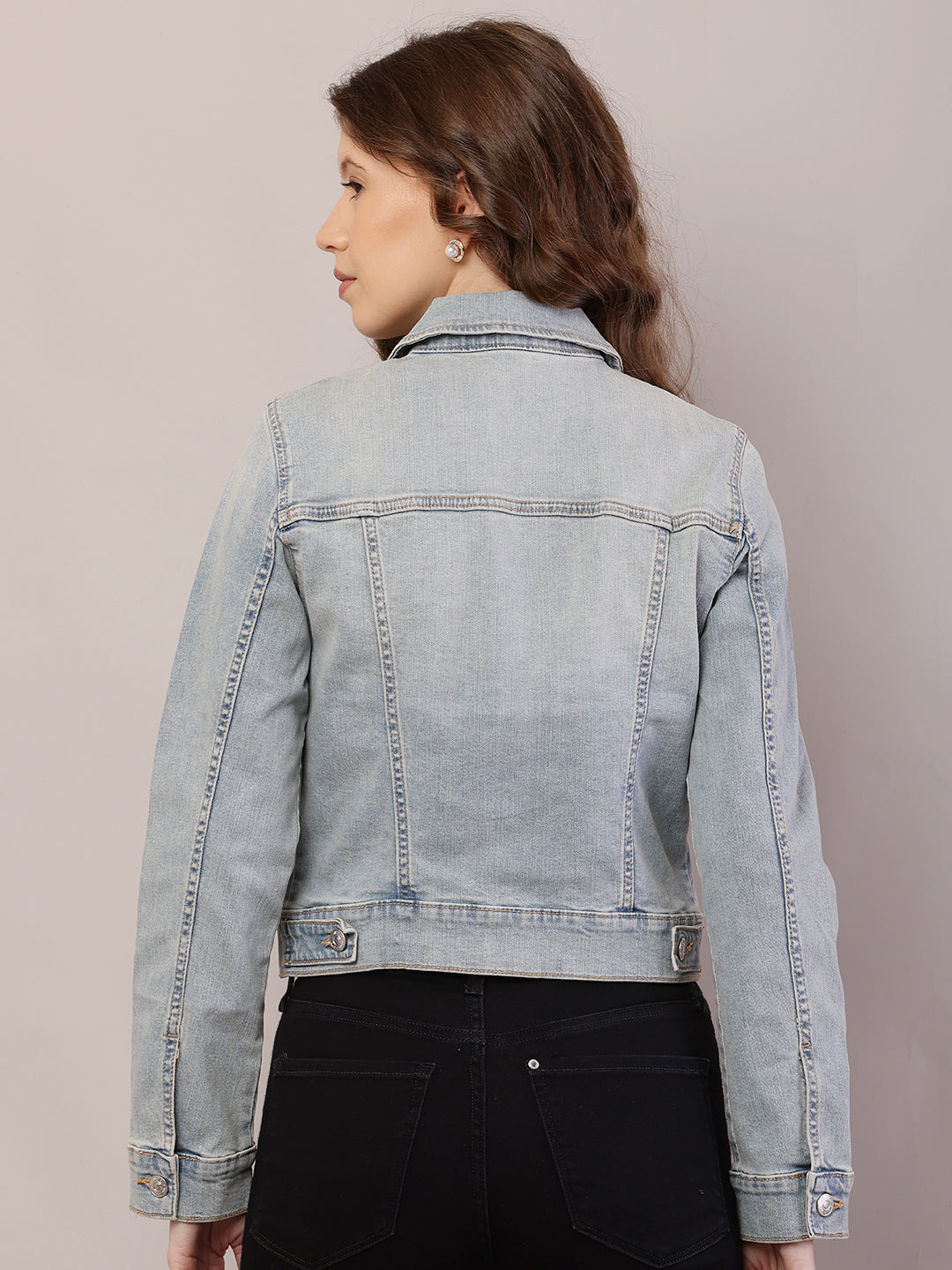 Cotton Denim Full Sleeve with Shirt Collar Light Blue Jacket