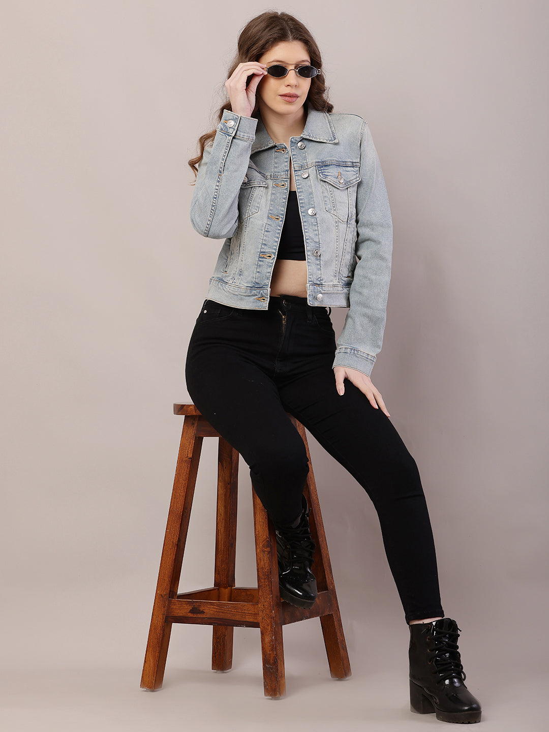Cotton Denim Full Sleeve with Shirt Collar Light Blue Jacket